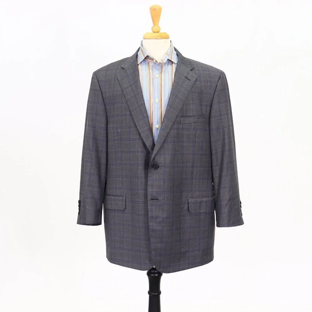 Hickey Freeman 48R Gray Check 2-Button Sport Coat Blazer Jacket P184